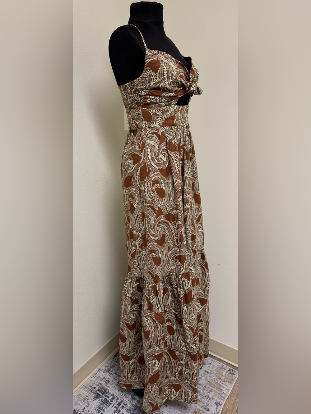 NWT A.L.C. Laura Cotton Poplin Maxi Dress Size 2 Cognac Brown & Green Ash Print - Picture 4 of 14